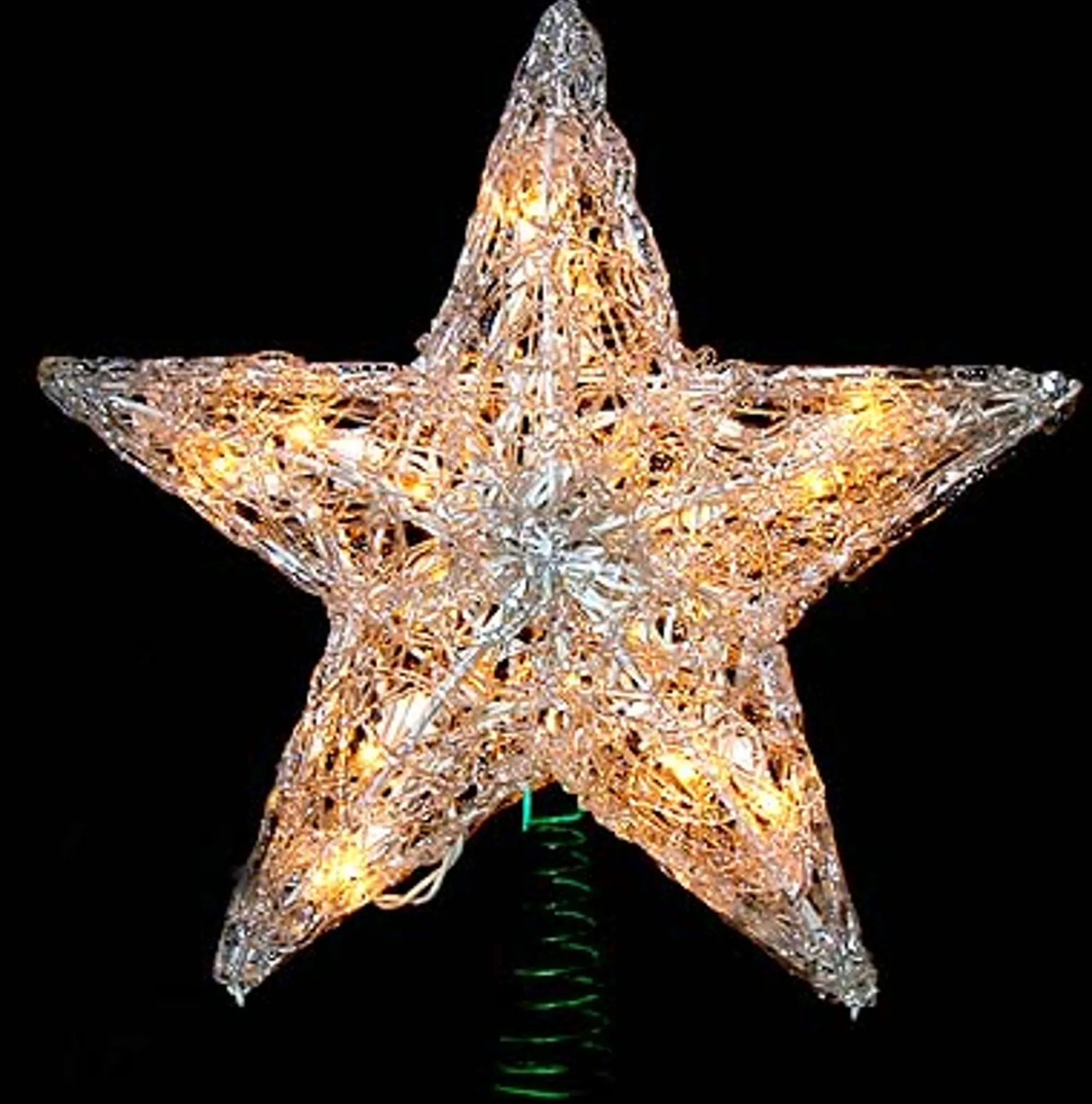 KSA Stars-12" Lighted Snowy Crystal Style Star Christmas Tree Topper - Clear Lights