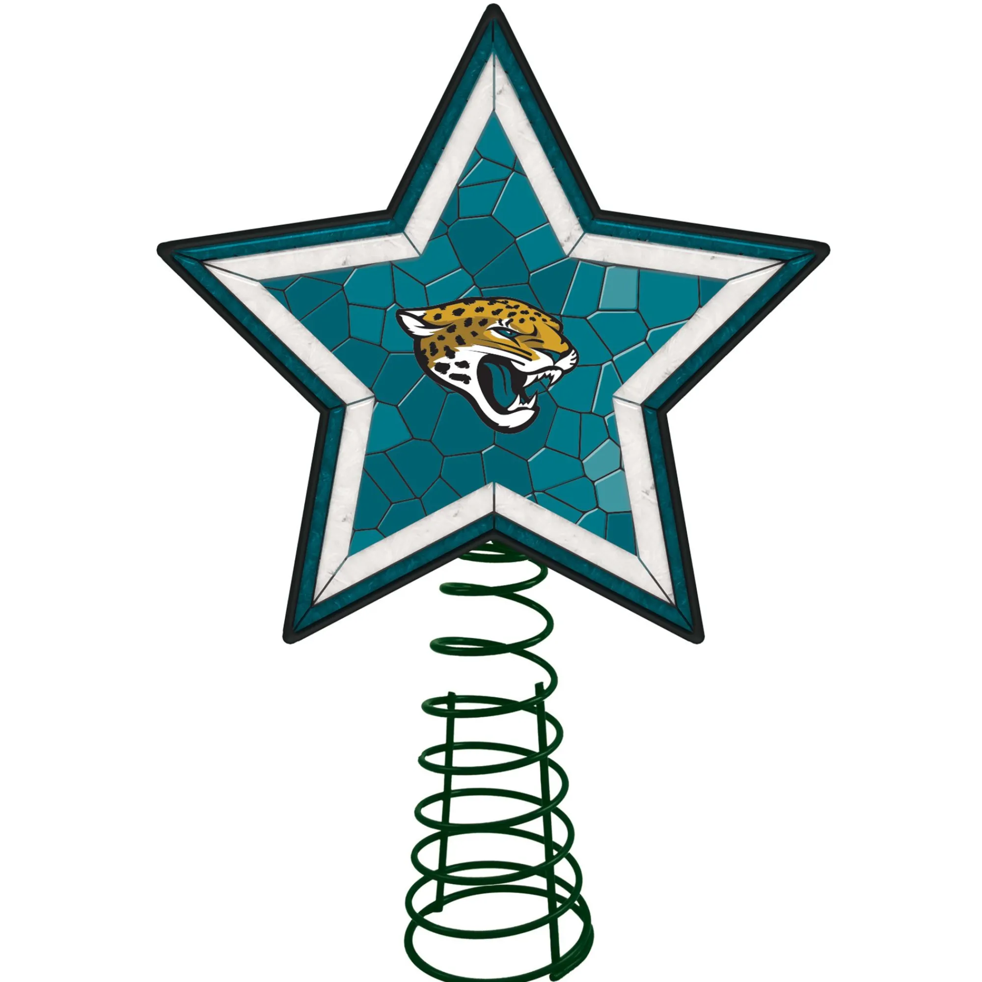 The Memory Company Stars-10" Lighted Teal Green And White Star Nfl Jacksonville Jaguars Christmas Tree Topper