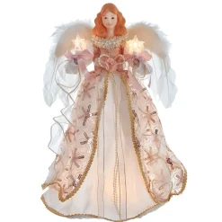 KSA Stars-18" Lighted White And Beige Boho Chic Angel Christmas Tree Topper, Clear Lights