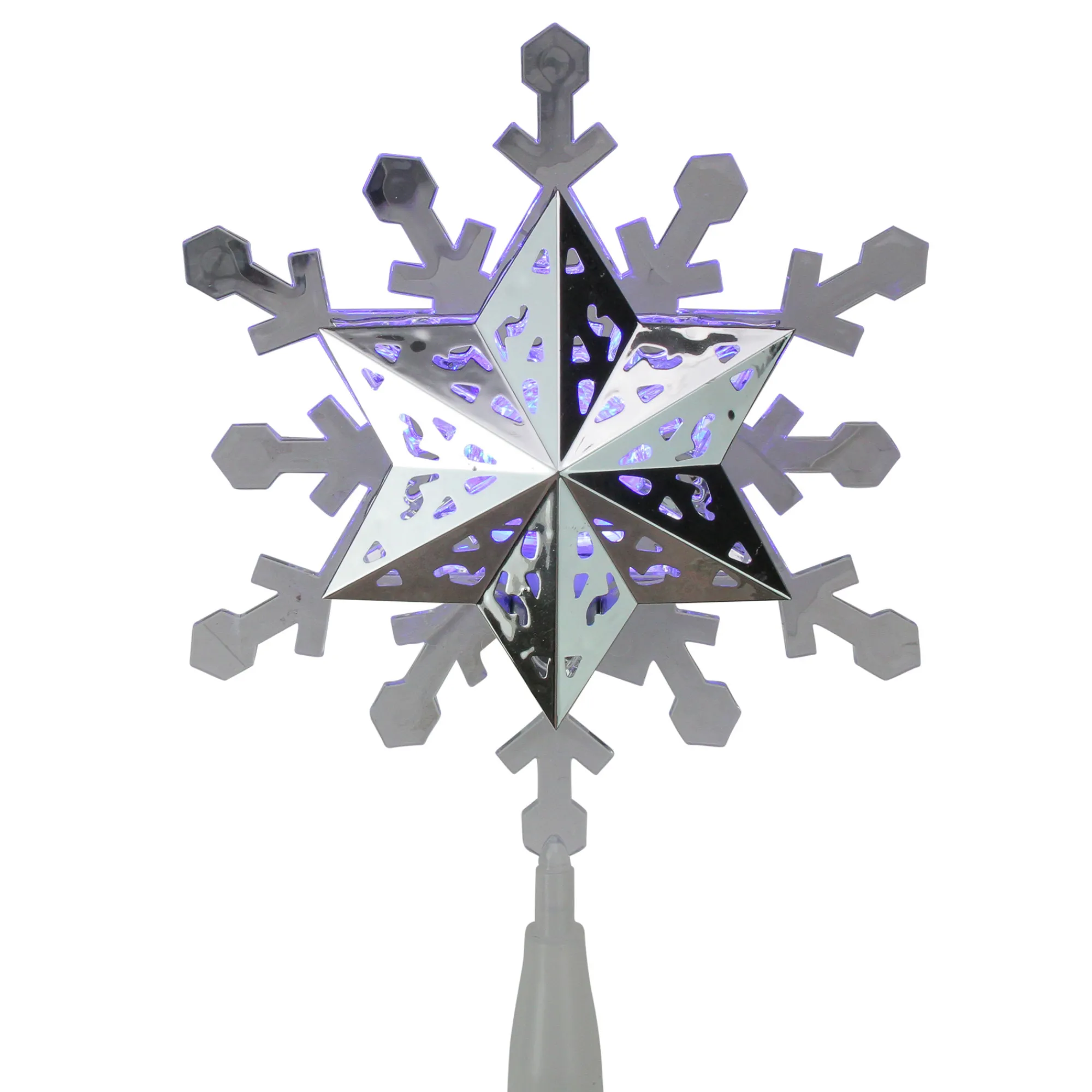 Kurt Adler Snowflake-9.25'' Lighted White And Blue Rotating Snowflake Christmas Tree Topper - Clear Led Lights