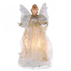 KSA Stars-16.25" Lighted White And Gold Angel Design Christmas Tree Topper, Warm White Lights