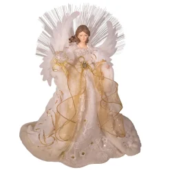 KSA Stars-19" Lighted White And Gold Angel Design Christmas Tree Topper, Multicolor Lights