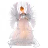 KSA Stars-14.5" Lighted White And Ivory Fiber Optic Led Angel Christmas Tree Topper, Clear Lights