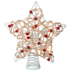 Kurt Adler Stars-12 Lighted White Birch Berry Star Christmas Tree Topper - Clear Lights