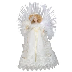 Kurt Adler Angels-14" Lighted White Fiber Optic Floral Angel Christmas Tree Topper - Multi-Color Led Lights