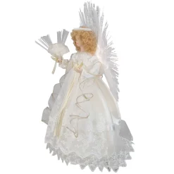 Kurt Adler Angels-14" Lighted White Fiber Optic Floral Angel Christmas Tree Topper - Multi-Color Led Lights
