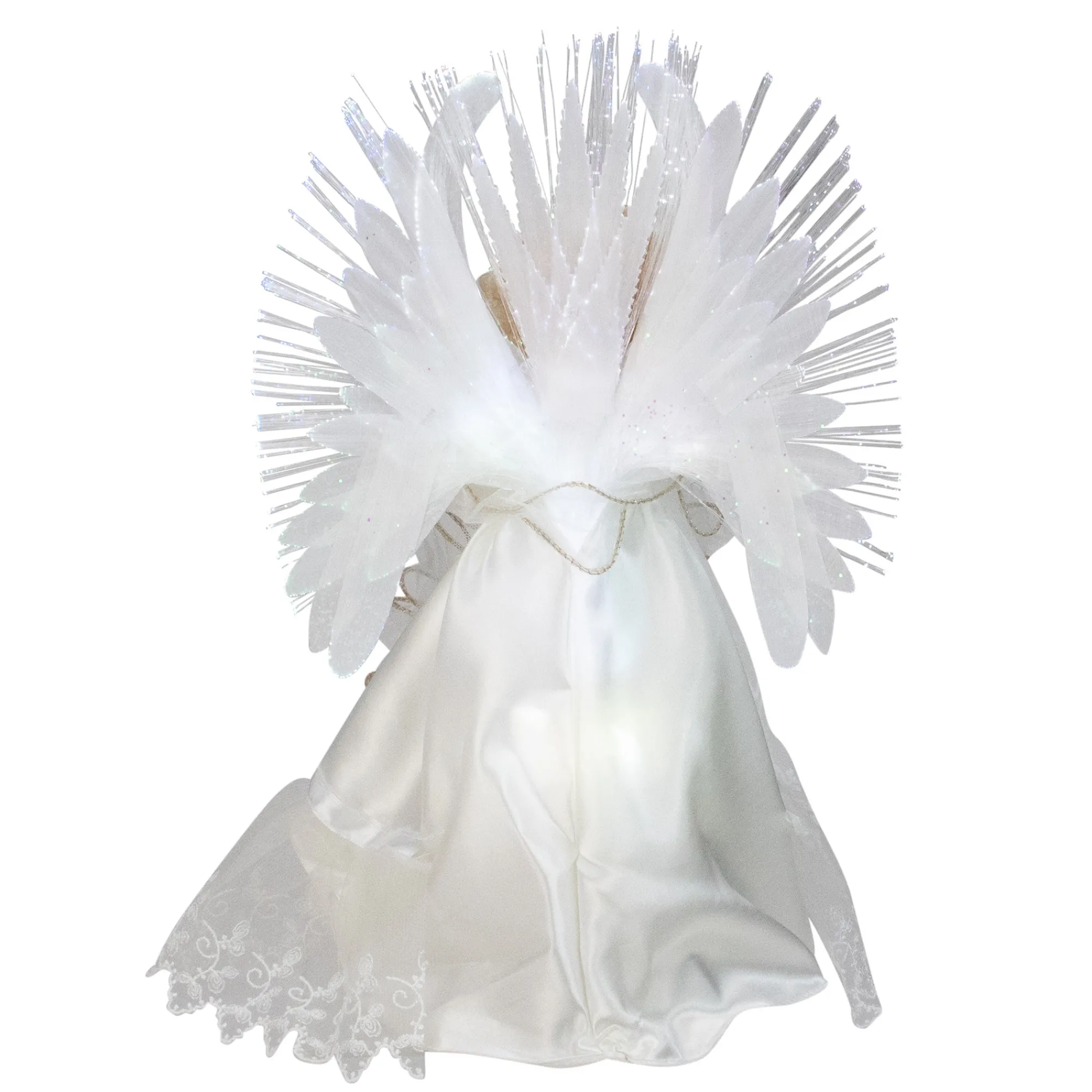 Kurt Adler Angels-14" Lighted White Fiber Optic Floral Angel Christmas Tree Topper - Multi-Color Led Lights