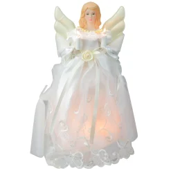 Kurt Adler Angels-10" Lighted White Floral Angel Christmas Tree Topper - Clear Lights