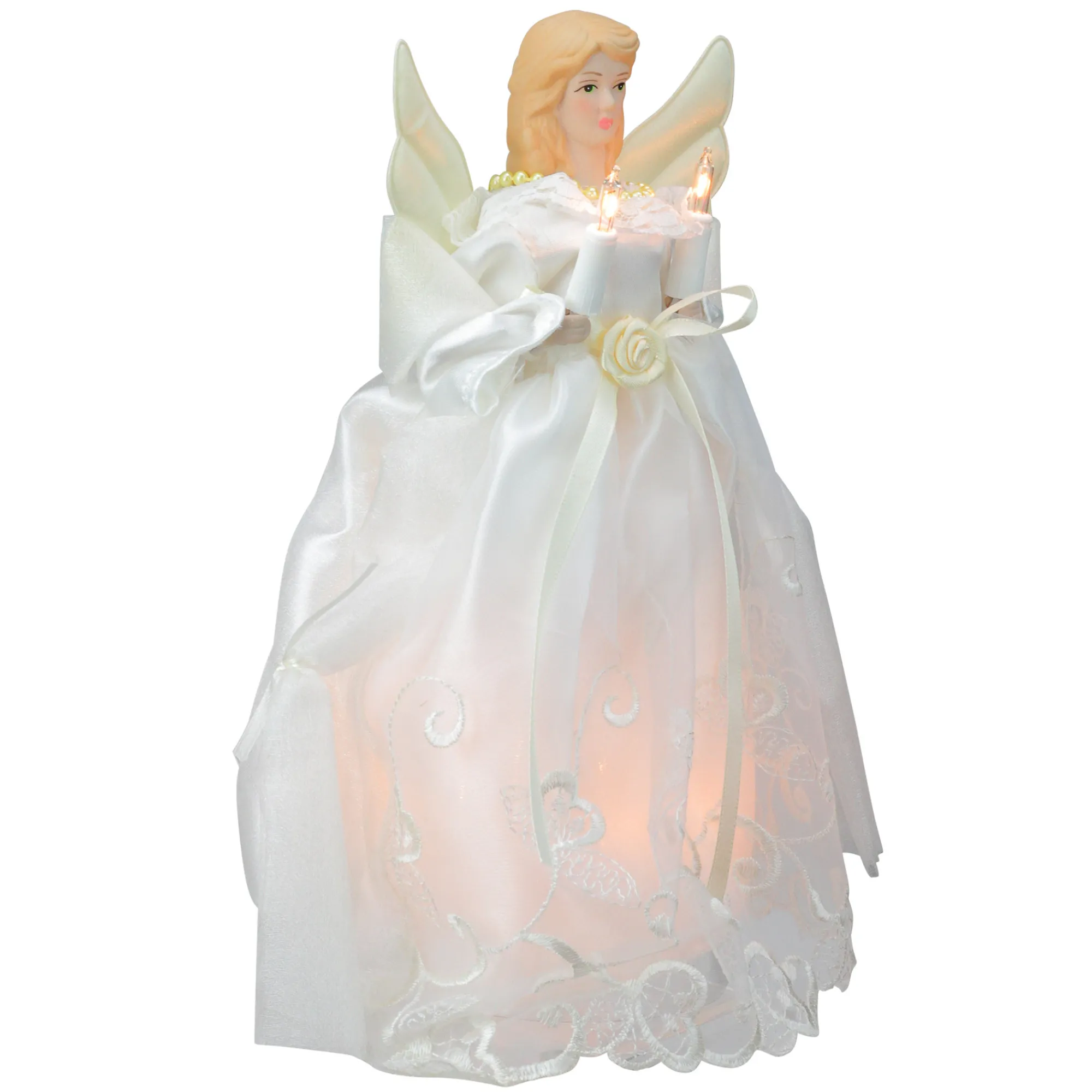 Kurt Adler Angels-10" Lighted White Floral Angel Christmas Tree Topper - Clear Lights