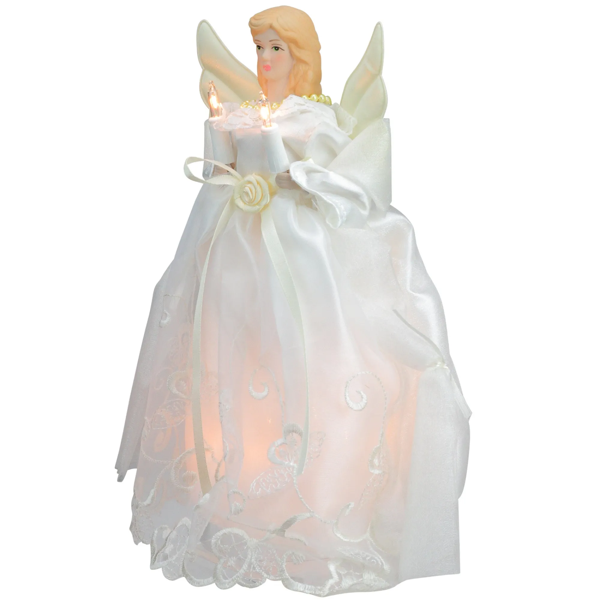 Kurt Adler Angels-10" Lighted White Floral Angel Christmas Tree Topper - Clear Lights