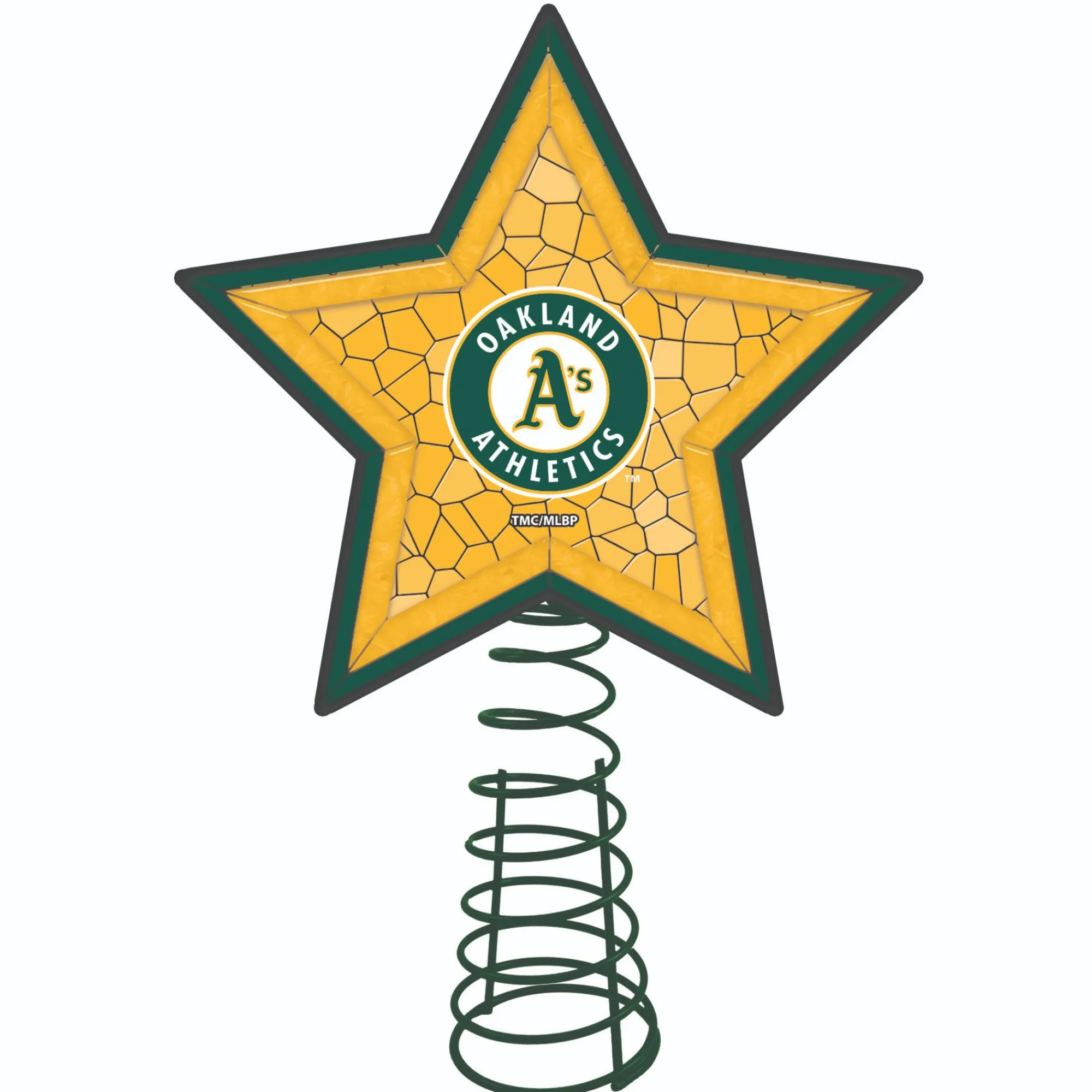 The Memory Company Stars-10" Lighted Yellow And Green Mosaic Style Star Mlb Oakland Athletics Christmas Tree Topper