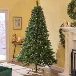 Contemporary Home Living Unlit-7.5' Medium Mixed Spruce Artificial Christmas Tree With Glittered Branches - Unlit
