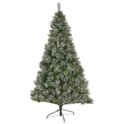 Contemporary Home Living Unlit-7' Medium Mixed Spruce Artificial Christmas Tree With Snow And Glitter Branches - Unlit