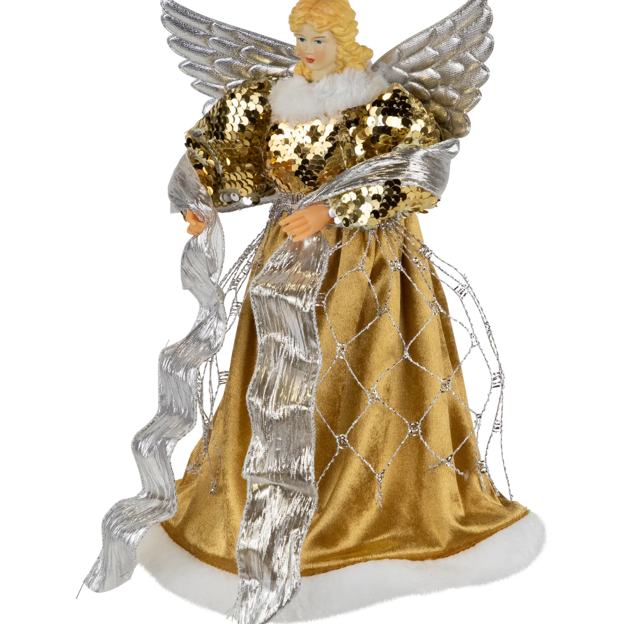 Northlight Angels-12" Metallic Bronze And Silver Sequined Angel Christmas Tree Topper, Unlit