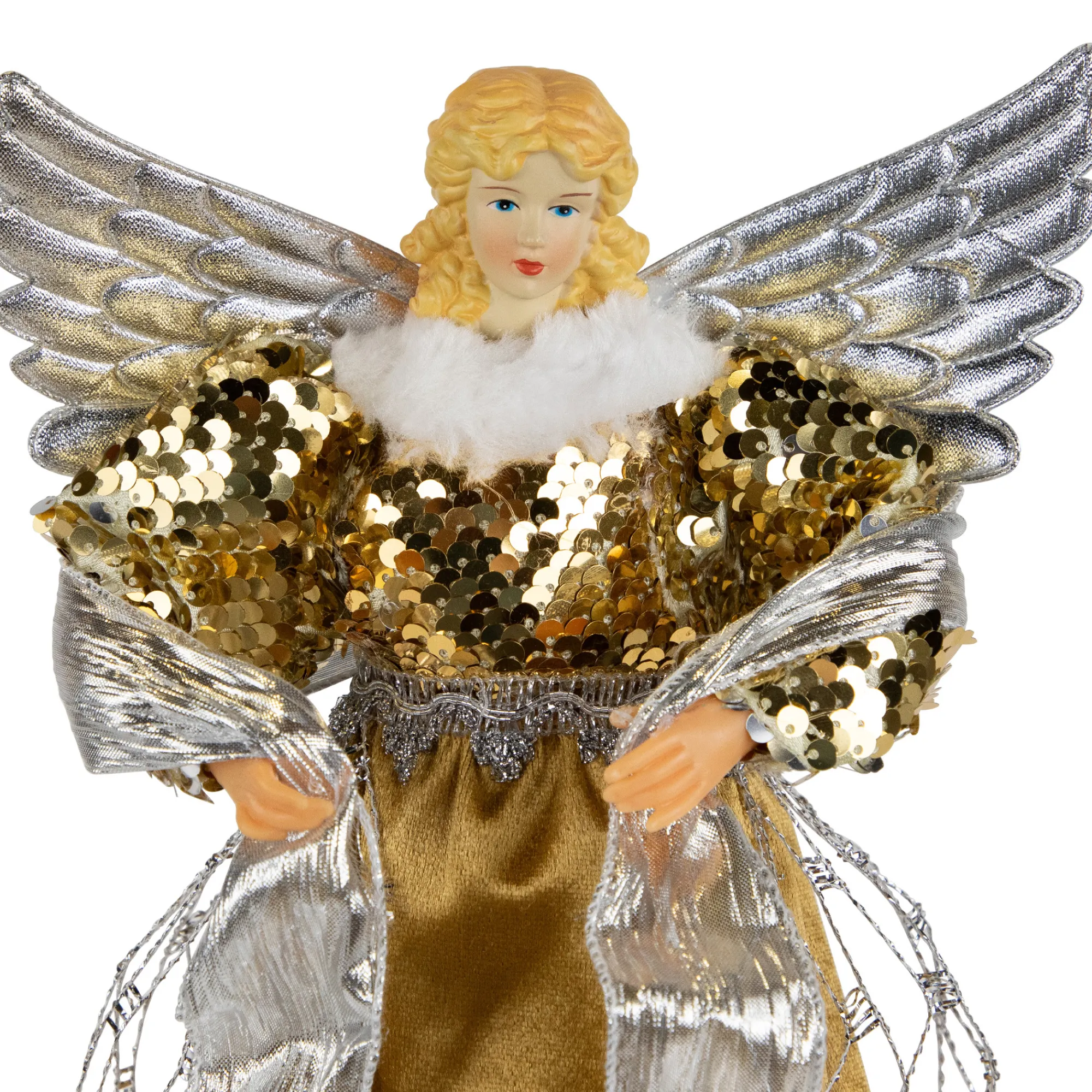 Northlight Angels-12" Metallic Bronze And Silver Sequined Angel Christmas Tree Topper, Unlit