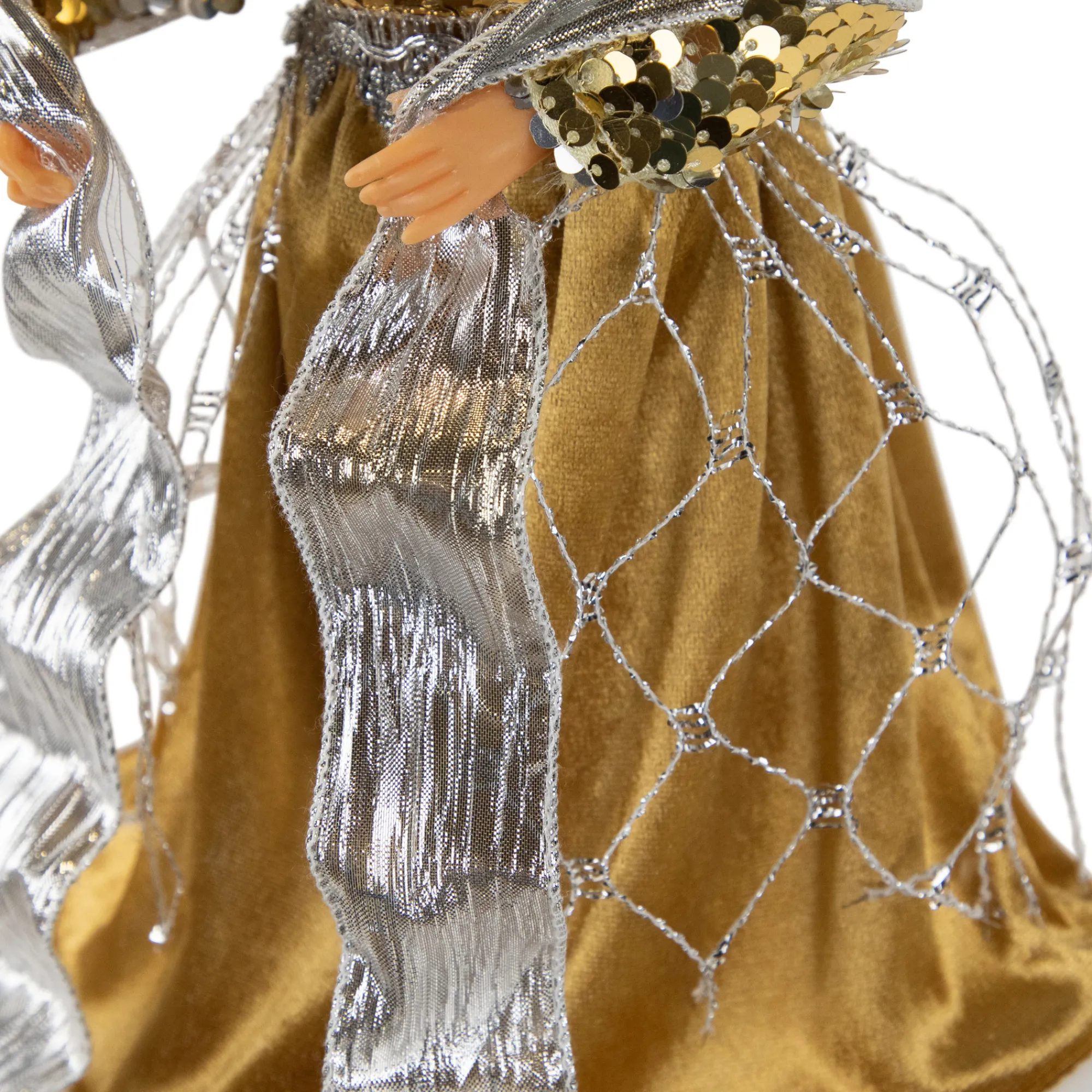 Northlight Angels-12" Metallic Bronze And Silver Sequined Angel Christmas Tree Topper, Unlit