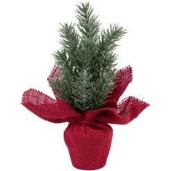 Northlight Unlit-8.5" Mini Pine Christmas Tree In Red Burlap Pot - Unlit