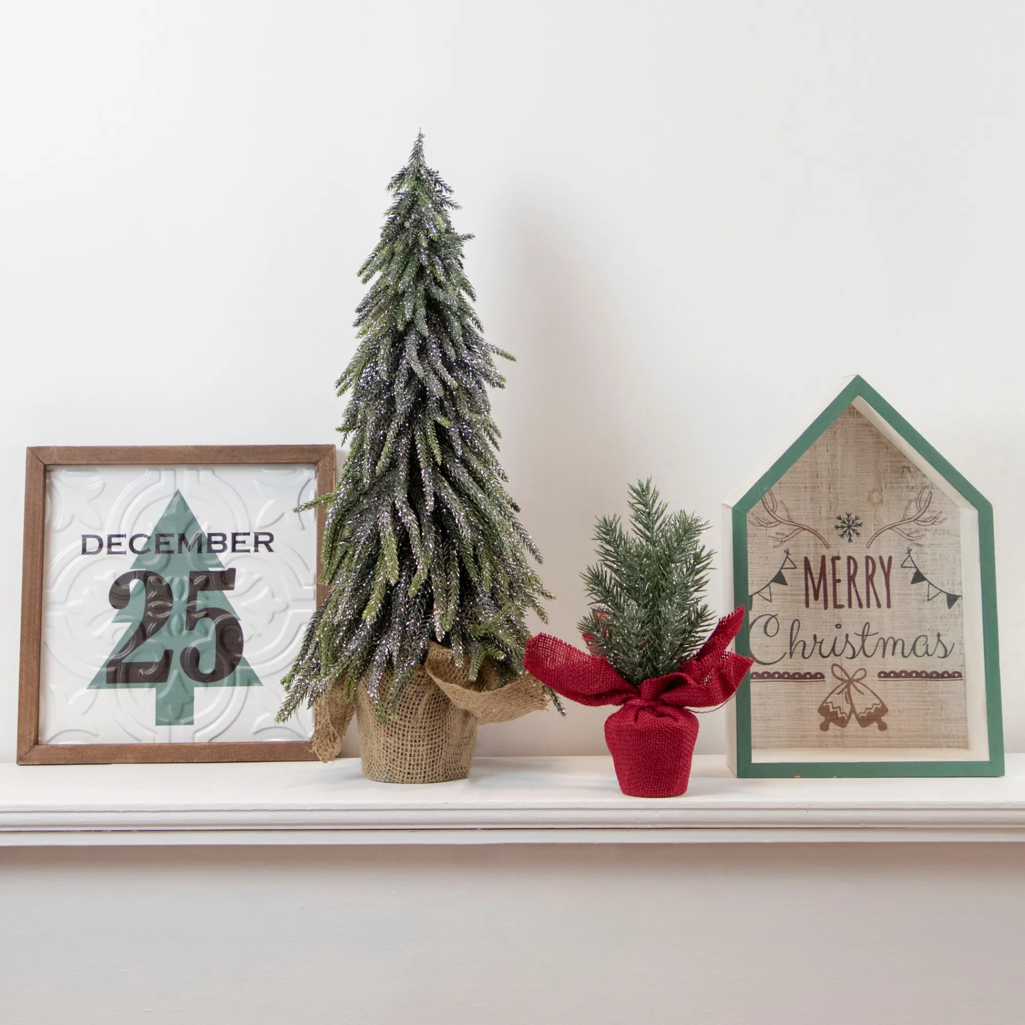Northlight Unlit-8.5" Mini Pine Christmas Tree In Red Burlap Pot - Unlit