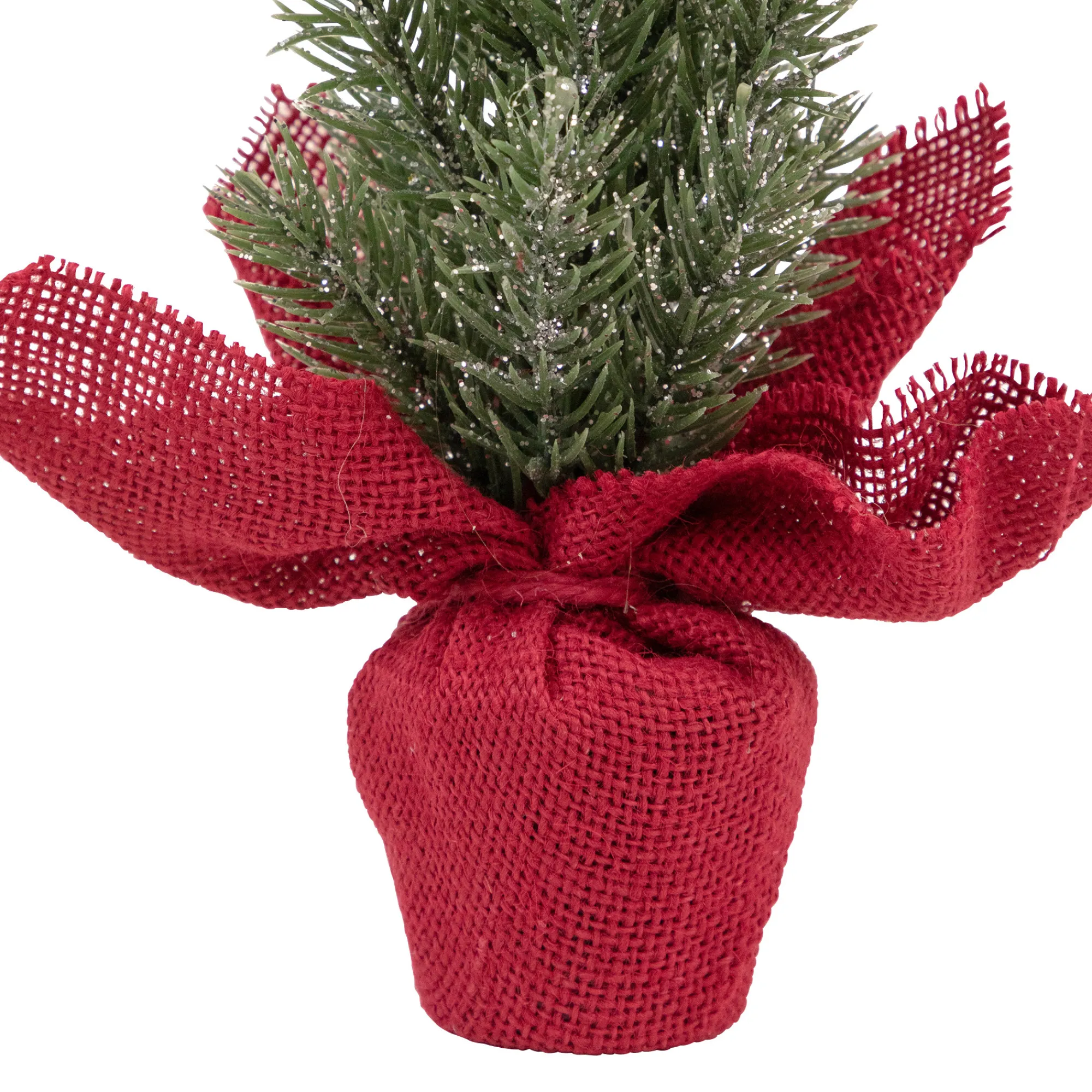 Northlight Unlit-8.5" Mini Pine Christmas Tree In Red Burlap Pot - Unlit
