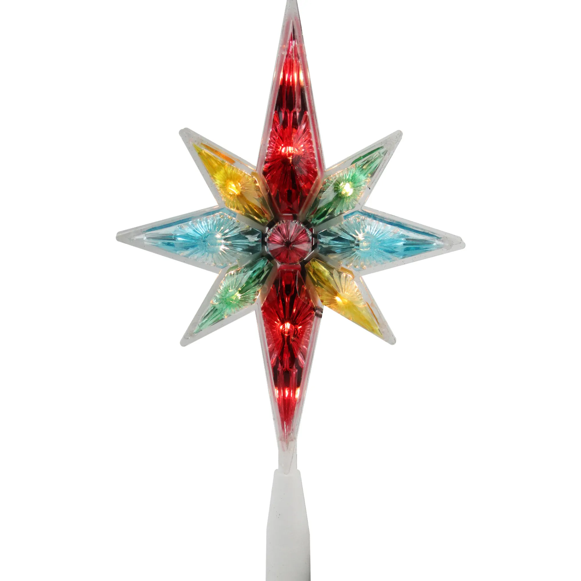 Northlight Stars-10.75" Multi Colored Faceted Star Of Bethlehem Christmas Tree Topper- Clear Lights