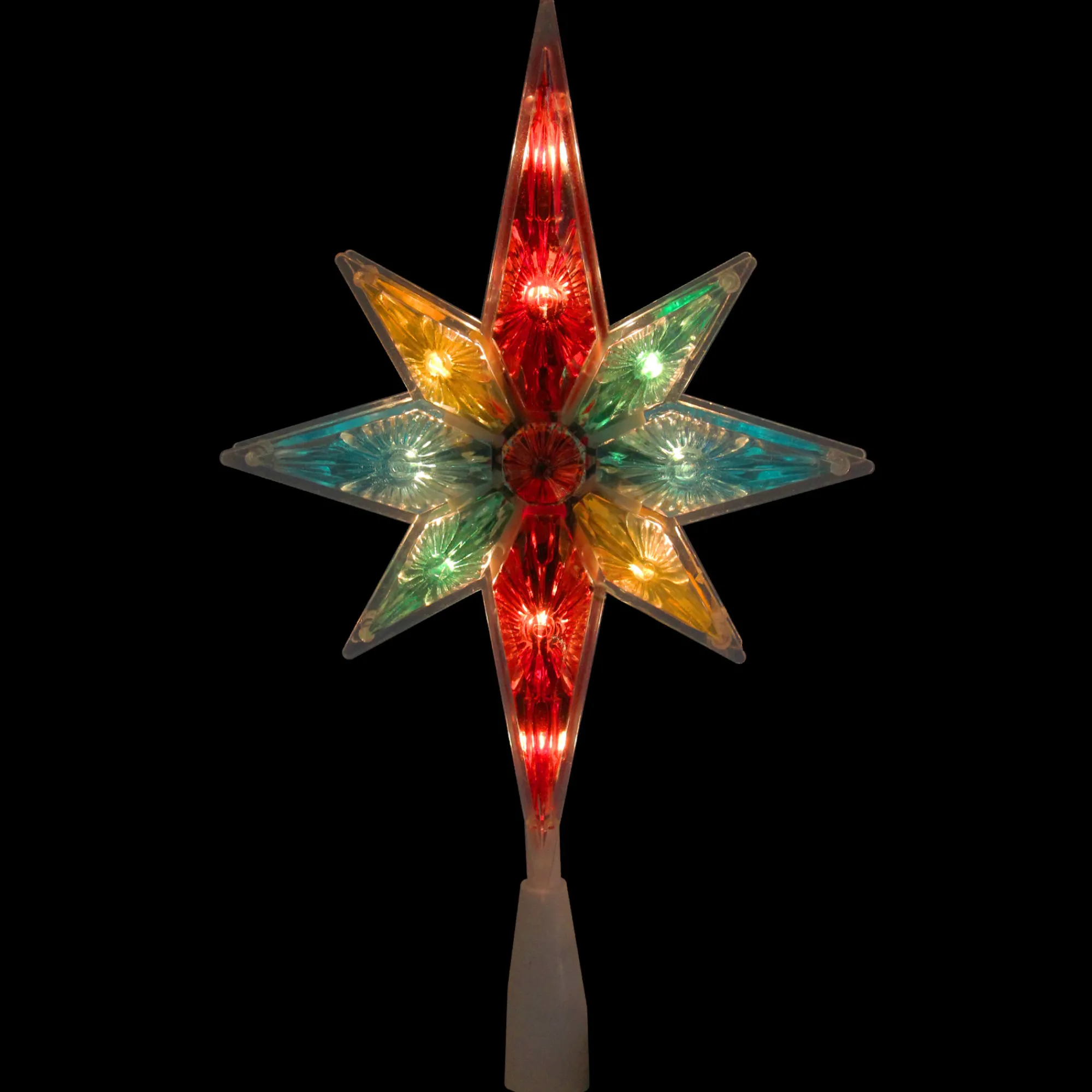 Northlight Stars-10.75" Multi Colored Faceted Star Of Bethlehem Christmas Tree Topper- Clear Lights