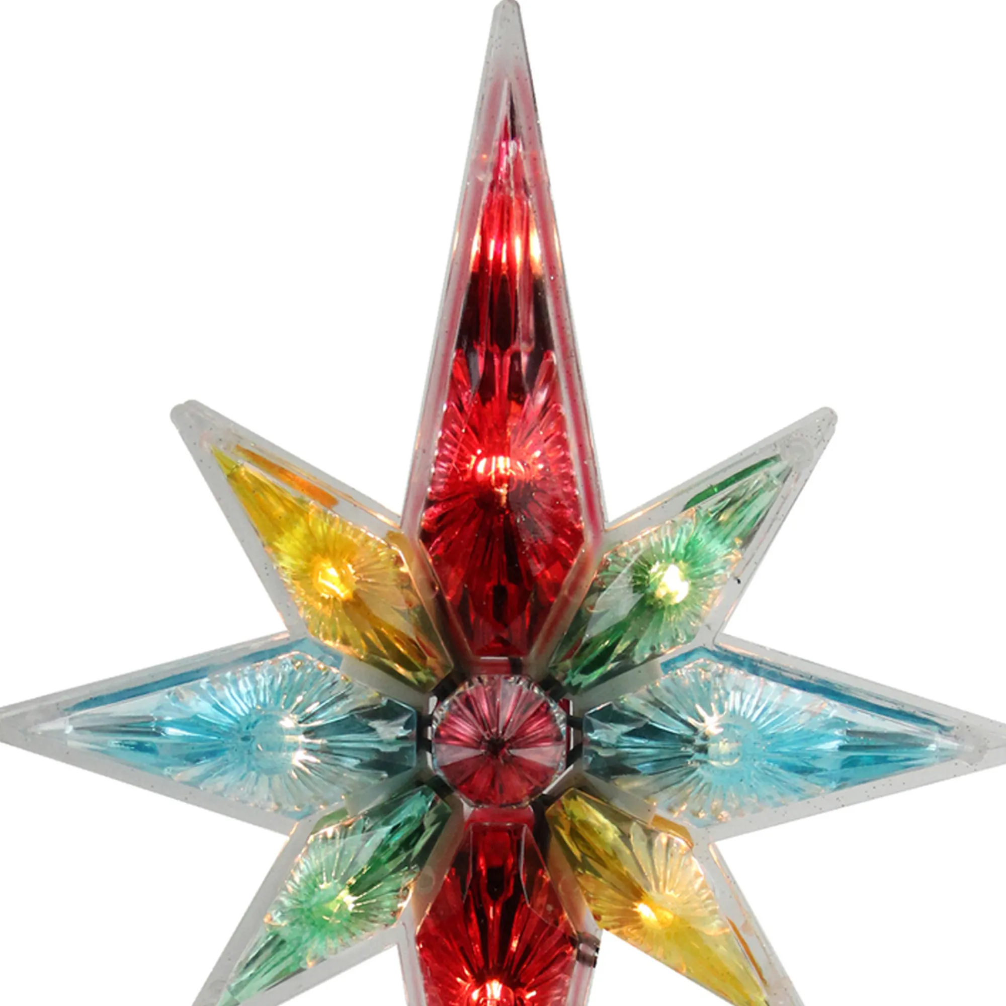 Northlight Stars-10.75" Multi Colored Faceted Star Of Bethlehem Christmas Tree Topper- Clear Lights
