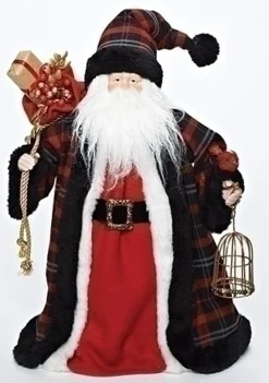Roman Santa Claus-16" Plaid Santa With Bird And Birdcage Christmas Tree Topper - Unlit