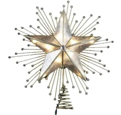 Kurt Adler Finials-5 Point Capiz Star With Rays And Beads Christmas Tree Topper Ul3073 Decoration