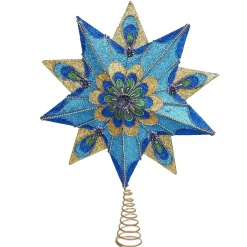 Kurt Adler Finials-10 Point Glittered Peacock Star Christmas Tree Topper 16 Inch Decoration S4333