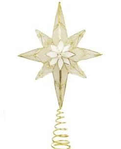 Kurt Adler Finials-8 Point Gold Capiz Star Christmas Tree Topper 12 Inch Decoration S2319 New