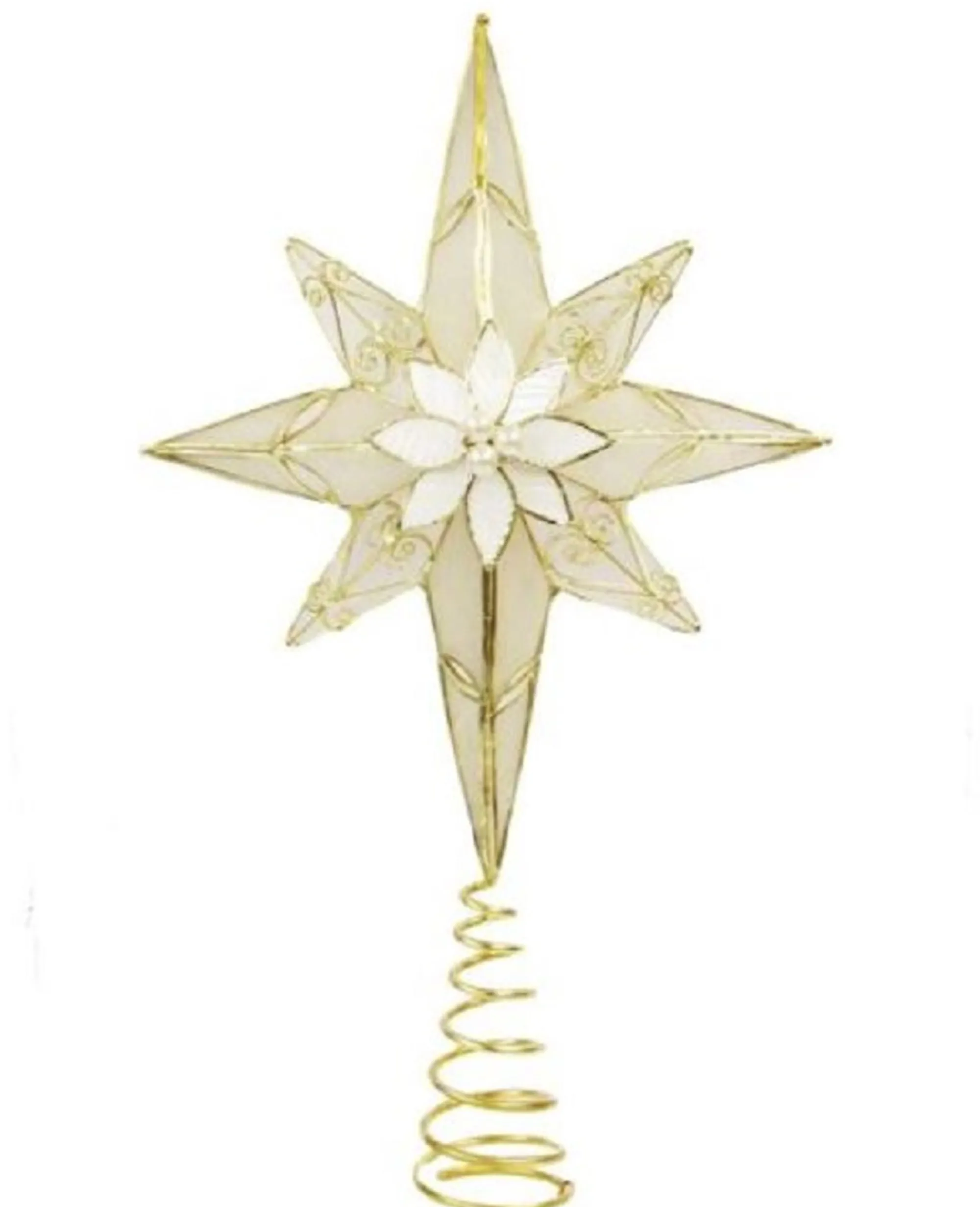 Kurt Adler Finials-8 Point Gold Capiz Star Christmas Tree Topper 12 Inch Decoration S2319 New