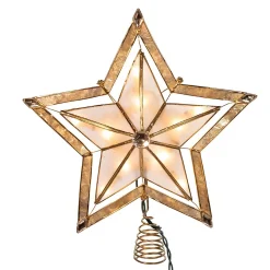 Kurt Adler Finials-5 Point Gold Smoke Capiz Double Star Light Up Christmas Tree Topper