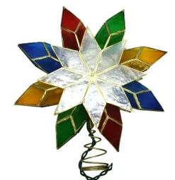 Kurt Adler Finials-8 Point Multi Colored Capiz Star Light Up Christmas Tree Topper Decoration New