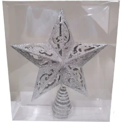 Kurt Adler Finials-5 Point Silver Glitter Star Christmas Tree Topper 8 Inch H9100S