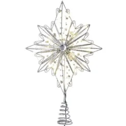 Kurt Adler Finials-8 Point Silver Star 30 Fairy Light Christmas Tree Topper 15.5 Inch Ad2803