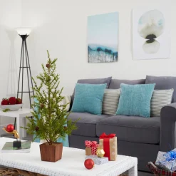 Nearly Natural Unlit-2.25' Potted Alpine With Pinecones Artificial Christmas Tree, Unlit
