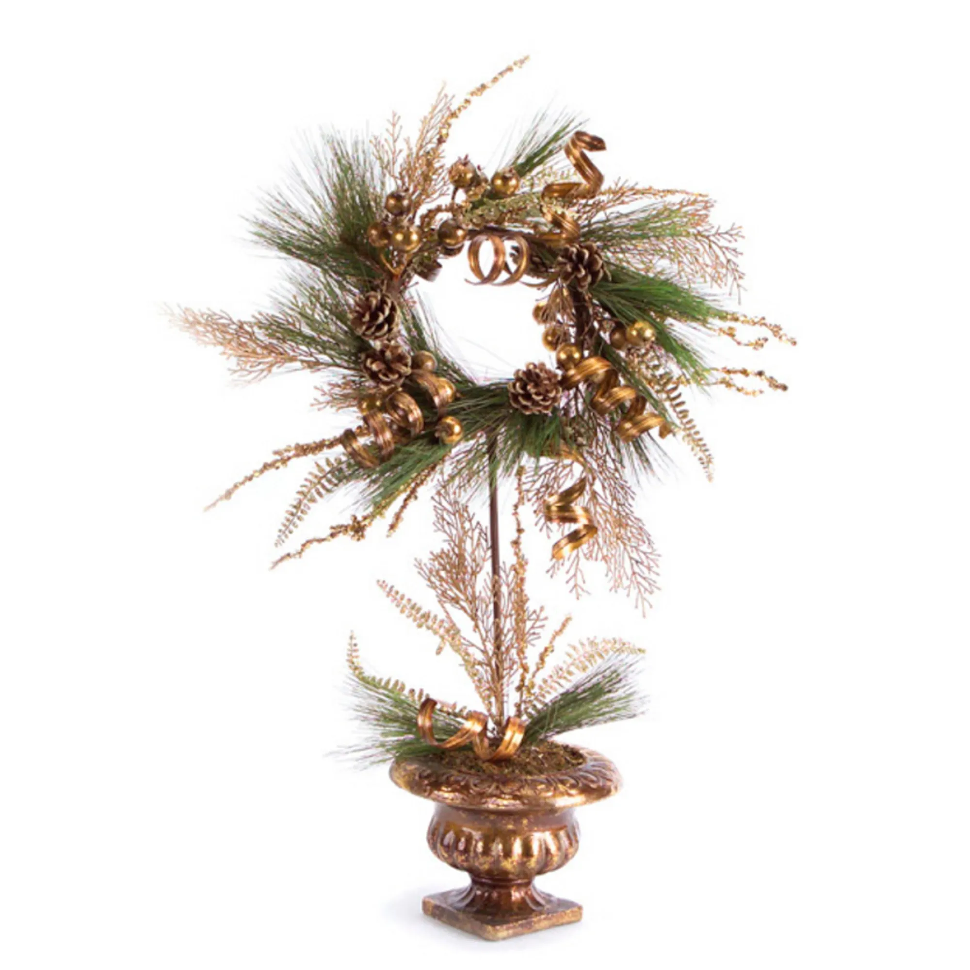 Melrose Topiaries-28" Potted Berry And Pine Cone Christmas Wreath Topiary Tree - Unlit