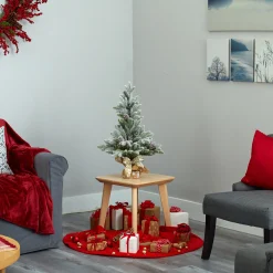 Nearly Natural Unlit-2' Potted Flocked Artificial Christmas Tree With Pinecones, Unlit