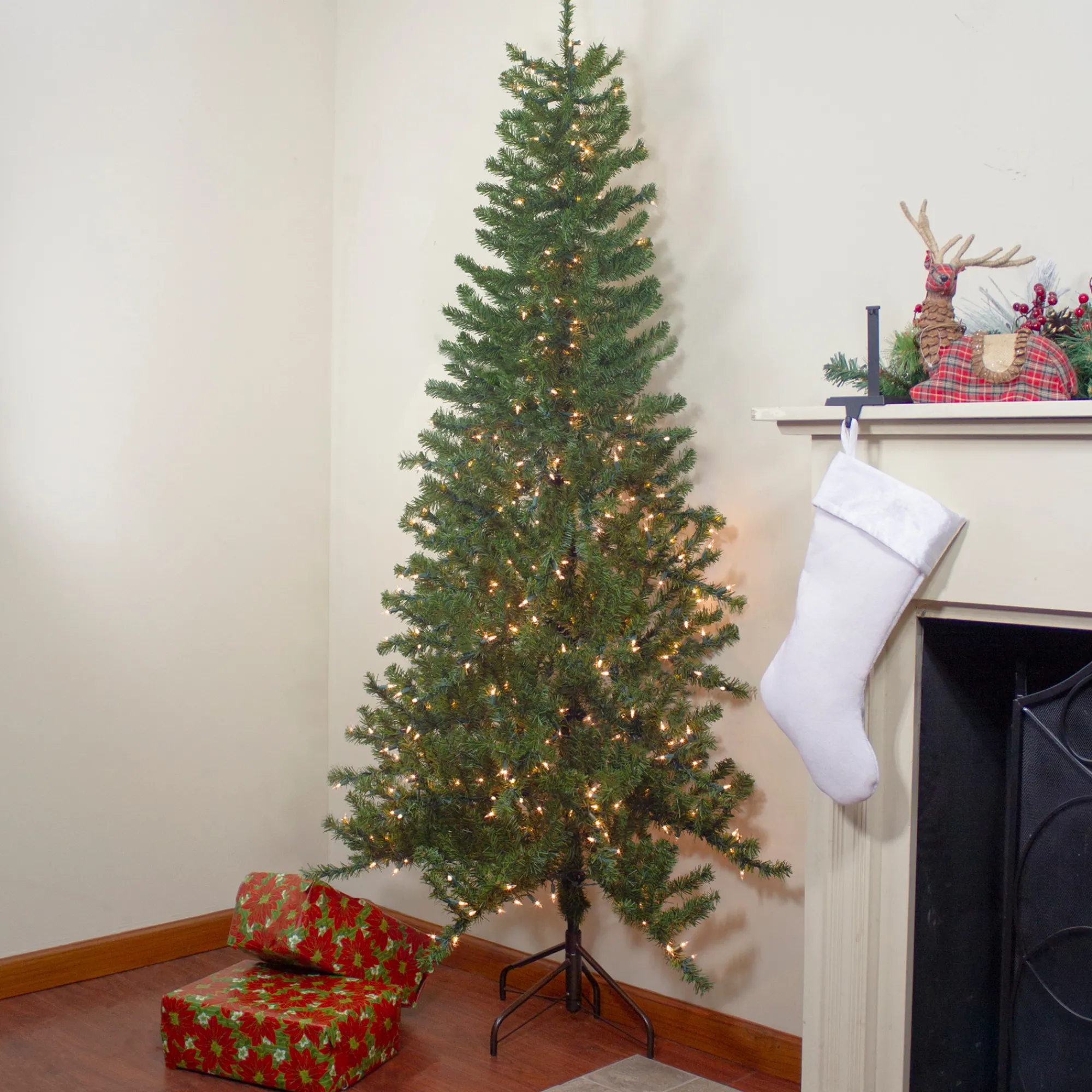 Northlight Wall Trees-6.5' Pre-Lit Canadian Pine Slim Artificial Christmas Wall Tree - Clear Lights