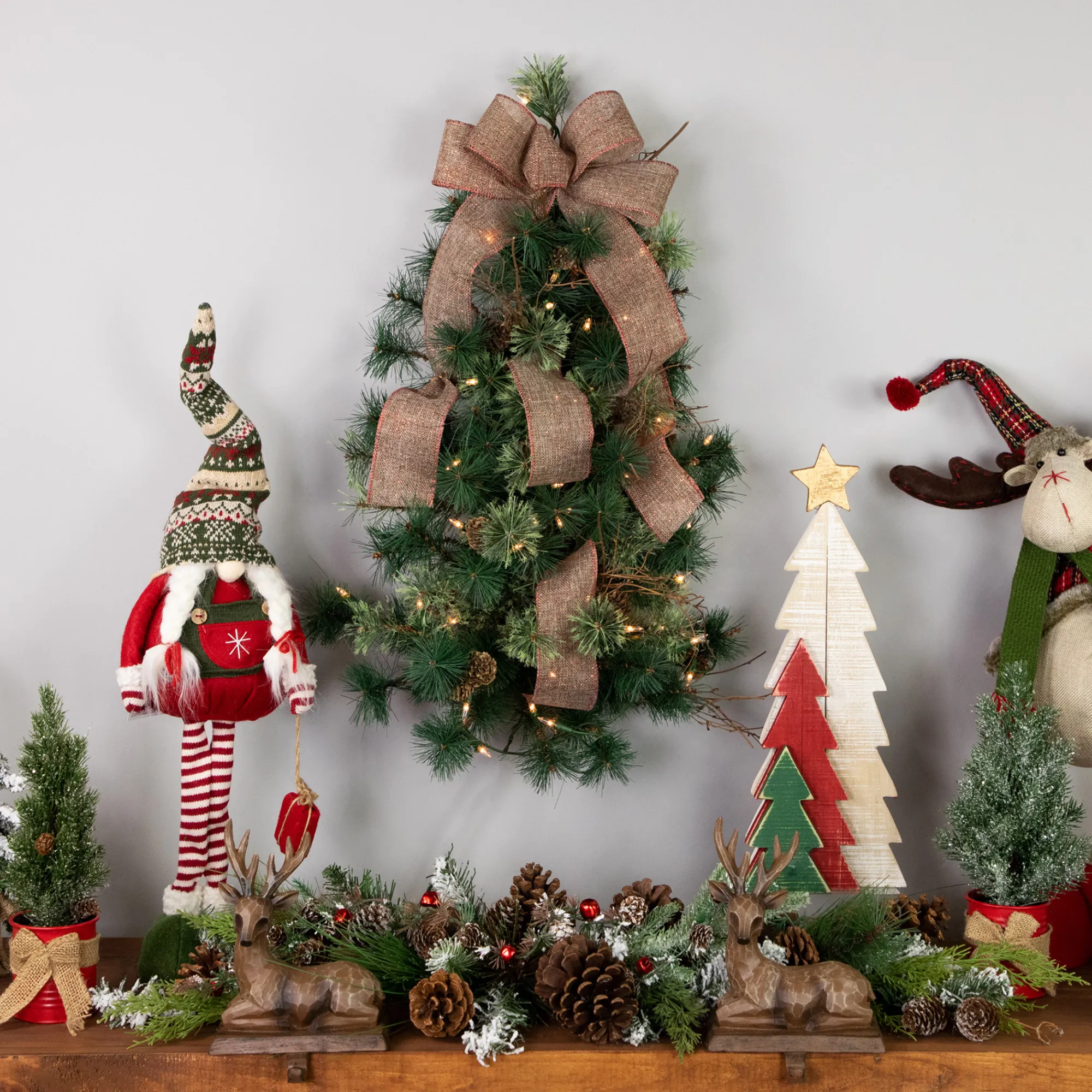 Northlight Wall Trees-2' Pre-Lit Country Mixed Pine Artificial Christmas Wall Tree - Clear Lights