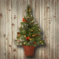 Christmas Central Wall Trees-3' Pre-Lit Crestwood Spruce Artificial Christmas Half Tree, White Led Lights