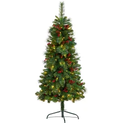 Nearly Natural Wall Trees-5' Pre-Lit Flat Back Montreal Pine Artificial Christmas Wall Tree, Clear Led Lights