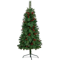 Nearly Natural Wall Trees-5' Pre-Lit Flat Back Montreal Pine Artificial Christmas Wall Tree, Clear Led Lights