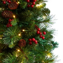Nearly Natural Wall Trees-5' Pre-Lit Flat Back Montreal Pine Artificial Christmas Wall Tree, Clear Led Lights