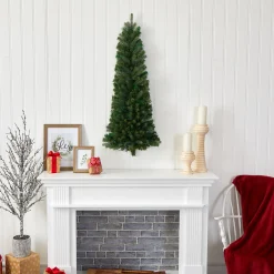 Nearly Natural Wall Trees-4' Pre-Lit Flat Back Pine Artificial Christmas Wall Tree, Clear Led Lights