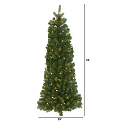 Nearly Natural Wall Trees-4' Pre-Lit Flat Back Pine Artificial Christmas Wall Tree, Clear Led Lights
