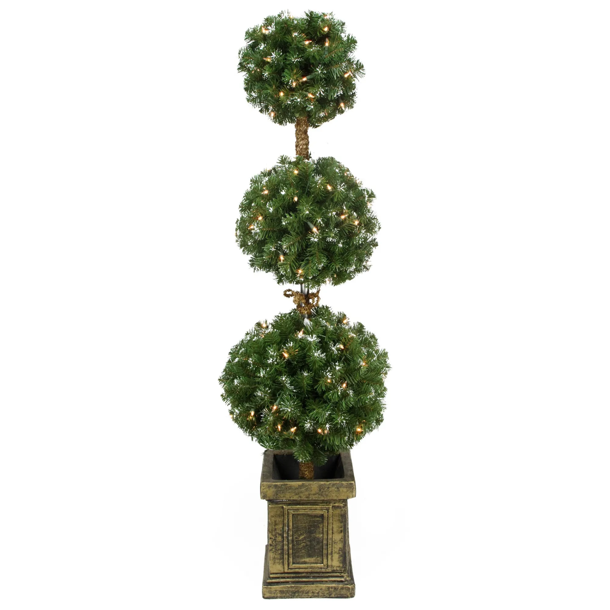 Northlight Topiaries-4.5' Pre-Lit Frosted Triple Ball Artificial Topiary Tree In Decorative Pot - Clear Lights