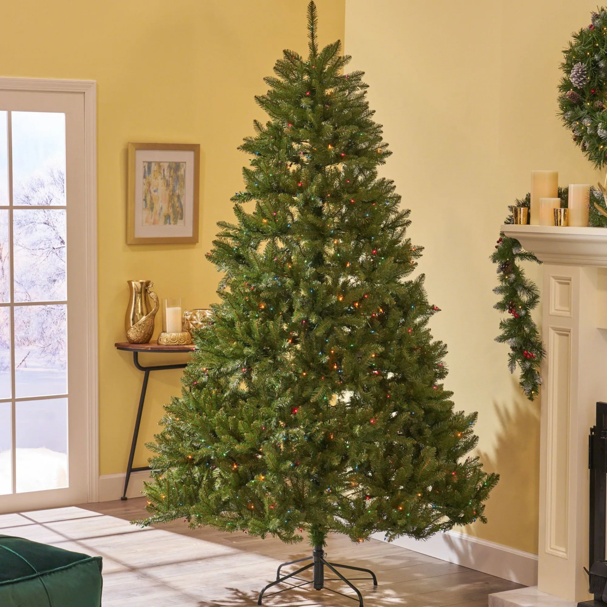 Contemporary Home Living Pre-Lit-7.5' Pre-Lit Full Dunhill Fir Artificial Christmas Tree - Multicolor Lights