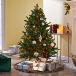 Contemporary Home Living Pre-Lit-4.5' Pre-Lit Full Norway Spruce Artificial Christmas Tree - Multicolor Lights