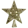 Northlight Stars-11.5" Pre-Lit Gold Glittered Star Christmas Tree Topper - Multi Color Lights